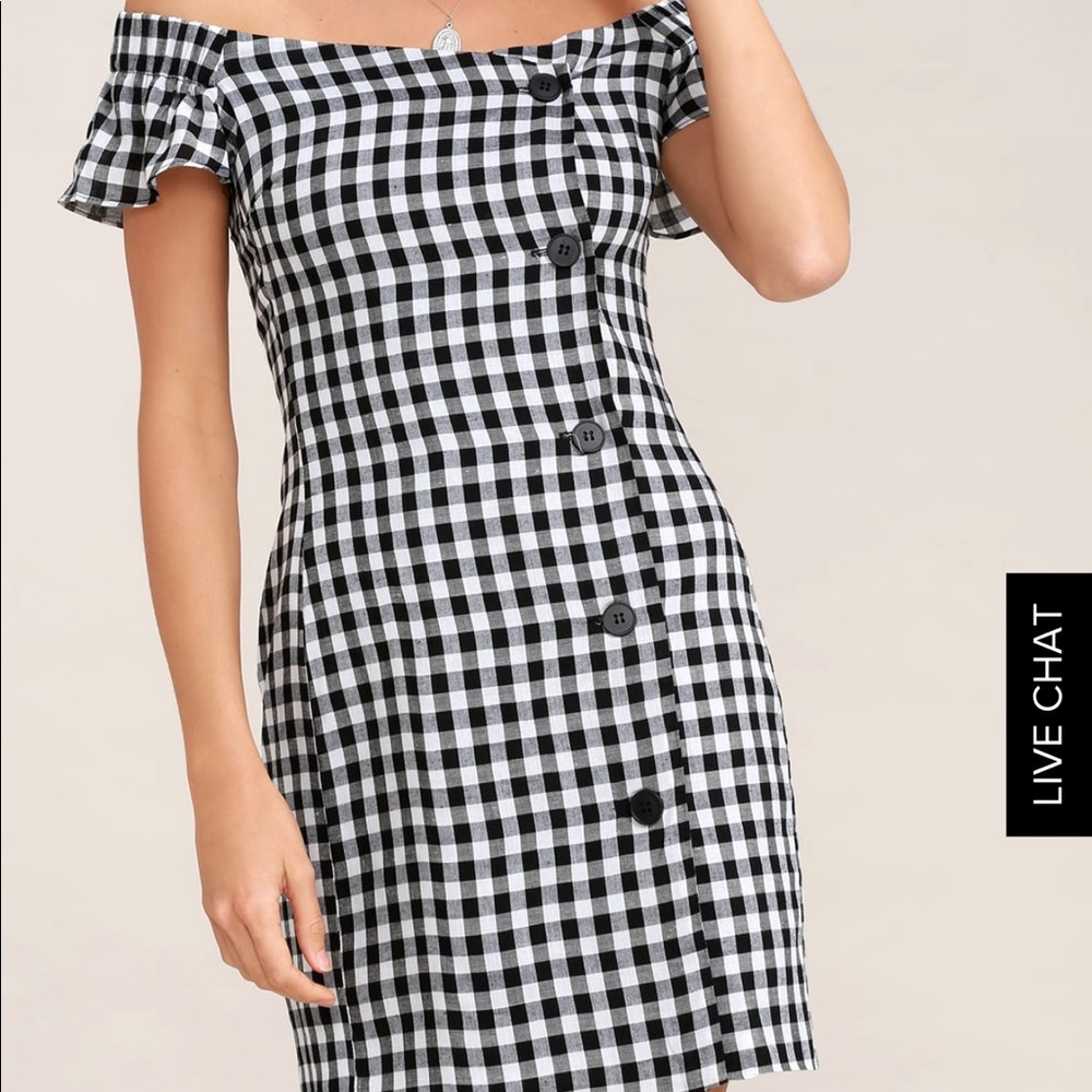 Black and white checkered button down dress